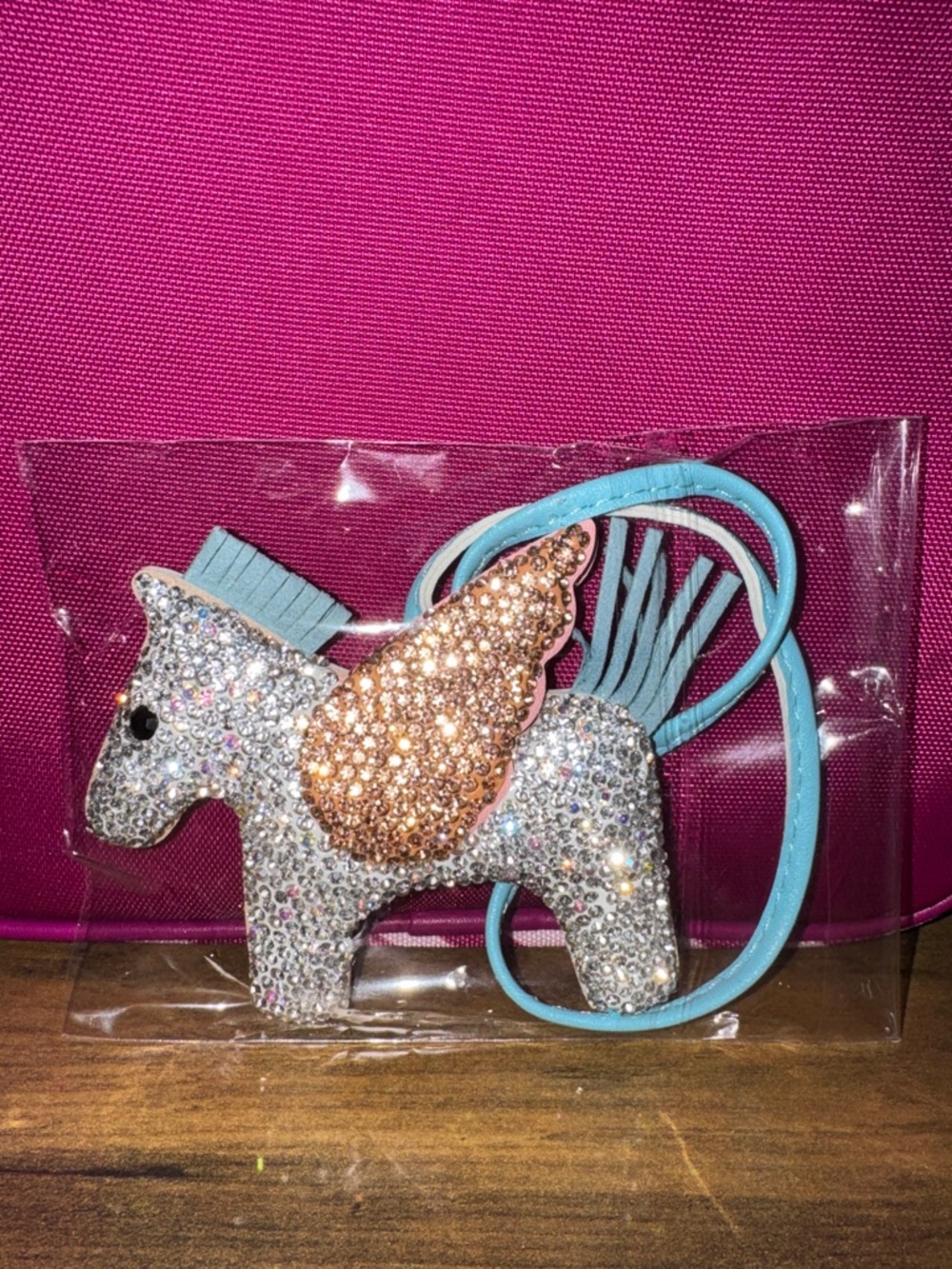 Sparkling Unicorn Purse Charm - Silver with Rose Gold Wings